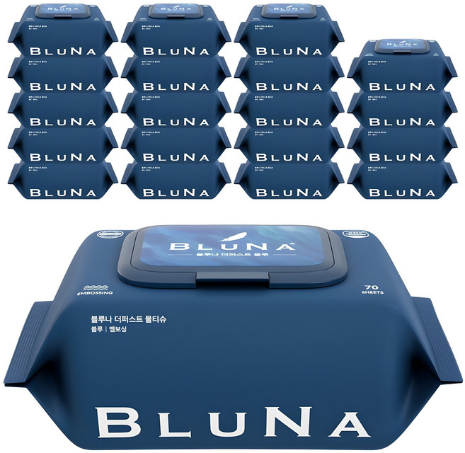 블루나 더퍼스트 물티슈 블루, 70g, 70매, 20개