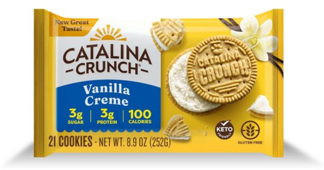 Catalina Crunch 초콜릿 쿠키 카탈리나 크런치 프로틴 1회 제공량당 4g 단백질 저당 샌드위치 글루텐 프리 비건 케토 디저트 스낵 바닐라 8.9온스 21개
