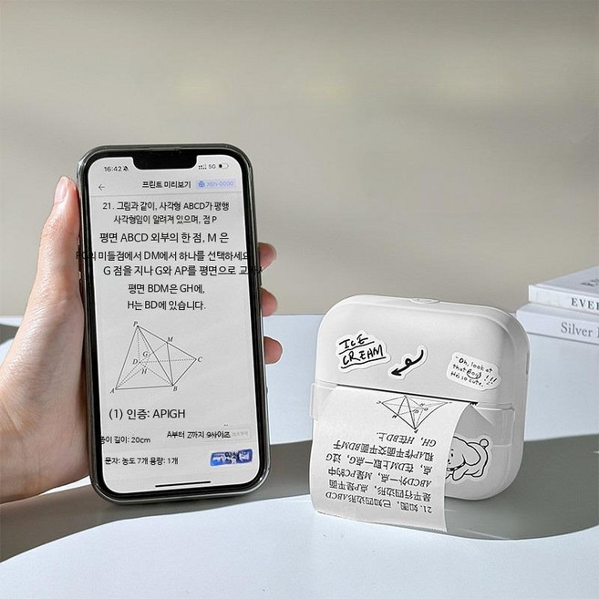 휴대용 블루투스 미니프린터 소형 포켓프린터 학생용 오답노트프린터 인쇄기 스마트폰프린터로 편리한 출력 가능, D_핑크본체 + 5롤(일반용지), 단일 모델
