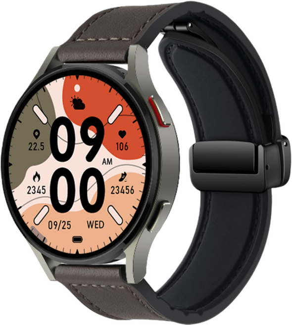 Fegwilde 갤럭시워치20mm 22mm 호환 실리콘 가죽 마그네틱 스트랩, 브라운