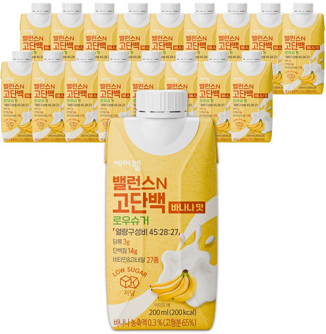 케어웰 밸런스N 고단백 바나나맛 로우슈거, 200ml, 18개