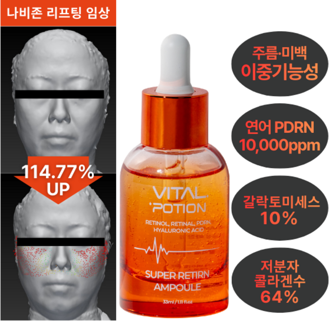 바이탈포션 슈퍼 레티알엔 앰플 고함량 연어 PDRN 10000ppm 탄력 주름 미백 앰플, 33g, 1개