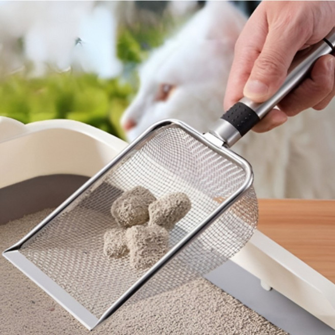 촘촘한 스텐 고양이 모래삽 화장실 고양이삽 배변처리 똥삽 스쿱 소변부스러기, 1개, 은색