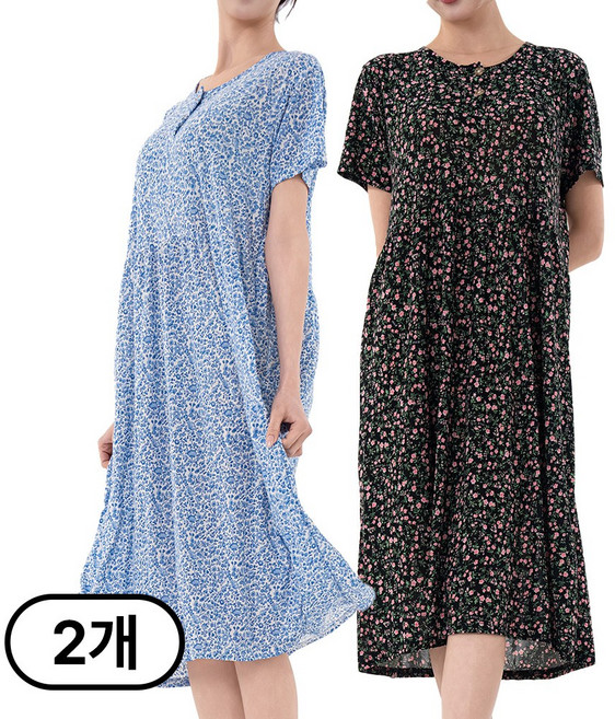 시크나인 반팔 플라워 원피스 잠옷 냉감 홈웨어 빅사이즈
