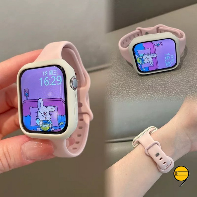 Apple Watch 矽膠錶帶 錶殼套裝 適用於 42mm, 煙紫色+古董白殼,46mm（S11/S10）通用, 1個