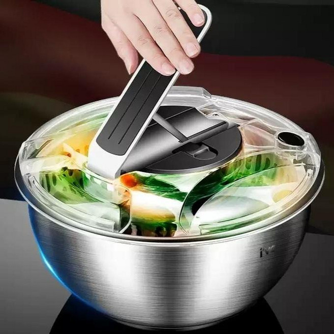 전동 야채 탈수기 물기제거 스테인레스 샐러드 전기 스피너 자동 가정용 업소용, 6000ml, 1개