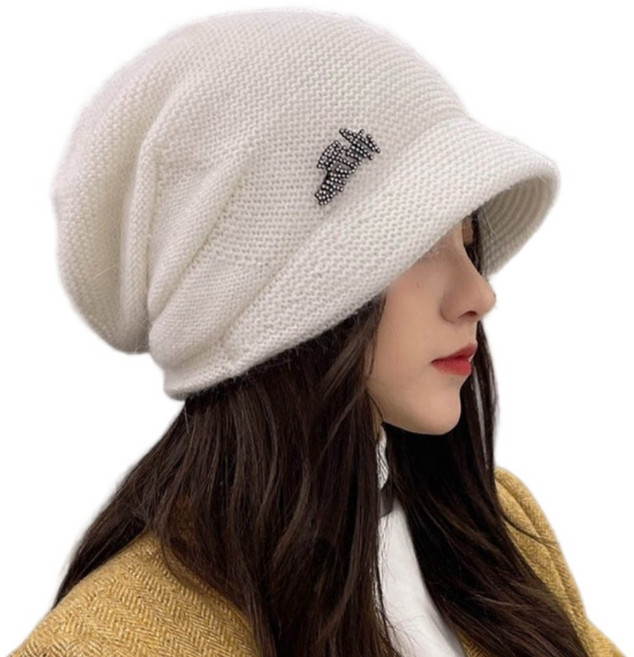 네오벨라 여성 짧은 챙 무지 니트 비니 항암모자