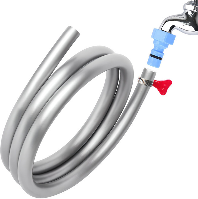 프리미엄 실버라인 물호스 꼬이지않는 말랑이 물호스 호스밴드 수도커플링 2M 4M 6M 8M (옵션선택), 프리미엄실버라인물호스2M, 1세트, 실버