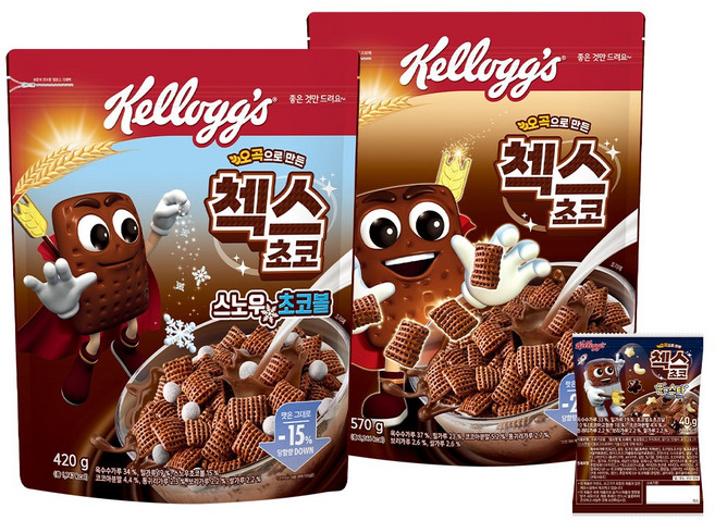 켈로그 시리얼 첵스초코 570g + 첵스초코 스노우초코볼 420g + 증정30g