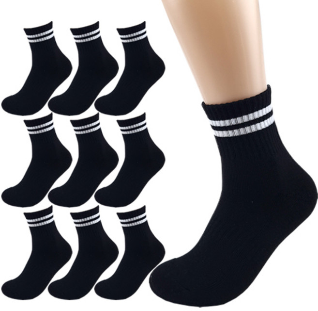 올리싹 5+5 두꺼운 남성용 국산 더블쿠션 두줄 스포츠 중목 양말, 블랙, 10개