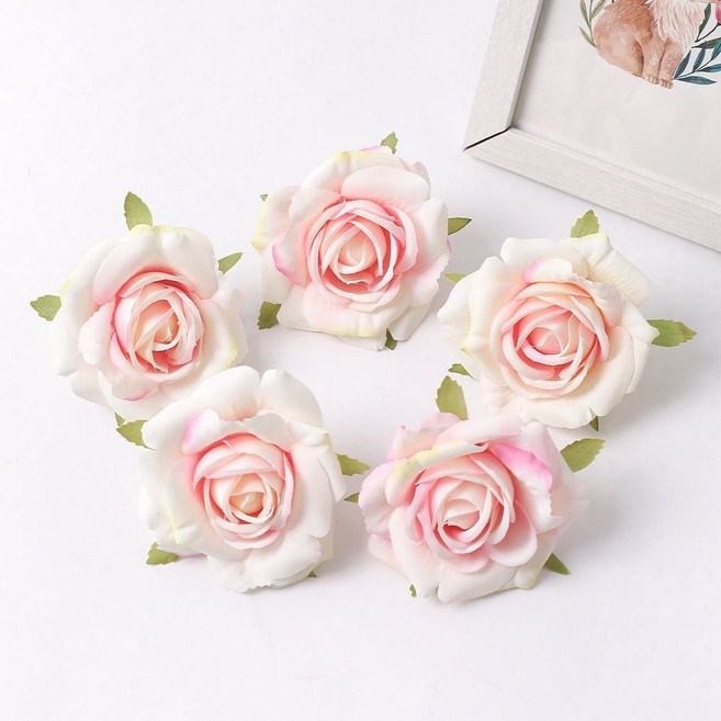 仿真花天狼玫瑰假花朵 塑料花 頭飾diy材料, 1個, 粉白1朵【樣品裝】
