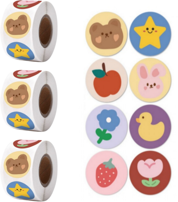 500매 딸기 곰돌이 별 꽃 스티커, 3세트, 혼합(S652) 500매