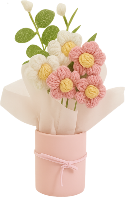 루세아 선물 포장 뜨개꽃화분 완제품, 1개, 분홍