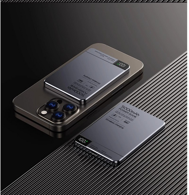 MagSafe 超薄磁吸 行動電源 5000mAh 無線充電, 鈦銀色【5000mAh】耳機手錶三合一, 鈦銀色, Q1