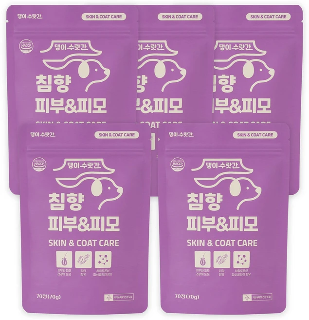 댕이수랏간 강아지 피부영양제 오메가3 면역력 피부 털 건강 침향 피부&피모, 70정, 피부/피모, 5개 - 쿠팡