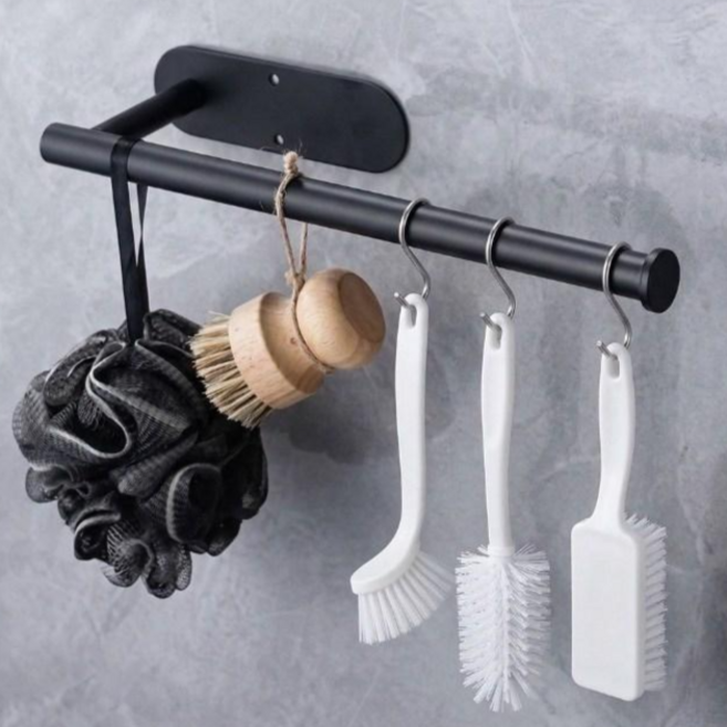 모에파 인테리어 스텐 304 롱타입 주방 욕실 청소도구걸이 다용도 걸이, 블랙, 1개