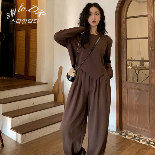 스타일닥터 여자 봄가을 평상복 캐주얼 세트 루즈핏 맨투맨 조거팬츠 티셔츠 베이직 패션