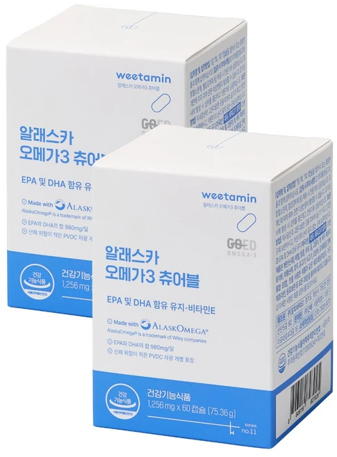 위타민 알래스카오메가3 츄어블 비린맛없는 레몬맛 키즈오메가, 2박스, 60정 - 쿠팡