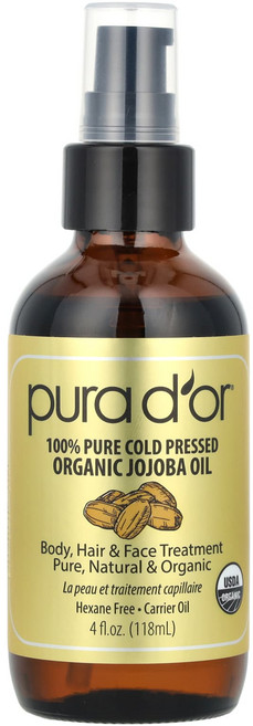 Pura D'or 100% 순수 냉압착 유기농 호호바오일 118ml(4fl oz), PuraDor100순수냉압착유기농호호바오일118ml4f, 1개, 118ml