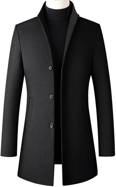 FANSYLI 가을 겨울 캐주얼 모직 코트 남성 미디 비지니스 모직 트렌치코트 중년 아빠 직장인 울 코트 W2508A21