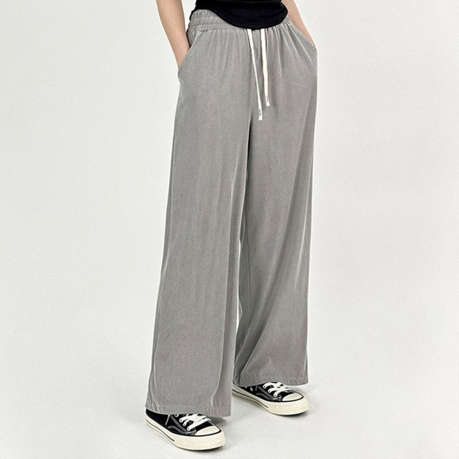 여성 여름 쿨 텐셀 스트링 밴딩 데님 세미와이드 롱 루즈핏 팬츠