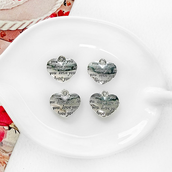 헤세드 합금 실버 하트 펜던트 LOVE THANK YOU I LOVE YOU 로고 (디자인B), 4개, LOVE 2