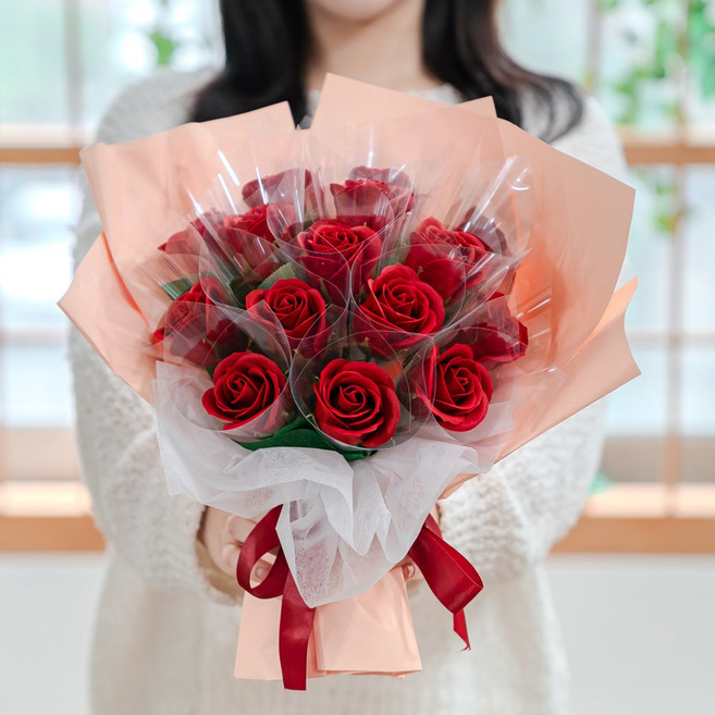 지오머스 비누 꽃다발 돈꽃다발+프리미엄 상자 15송이, 레드, 1개