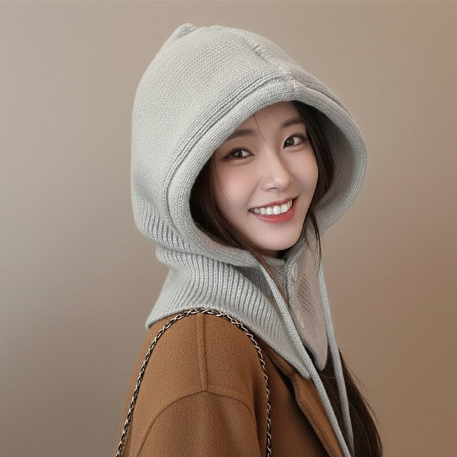 데니벨 니트 바라클라바 캐시미어 후드 넥워머, 그레이, 1개