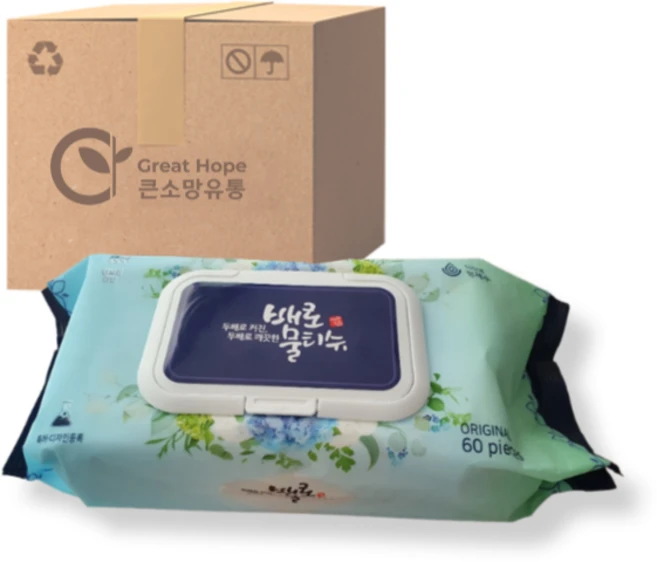 (두배로) 배로 도톰한 엠보싱 물티슈 캡형 60매(520g), 60개입, 6개 - 쿠팡