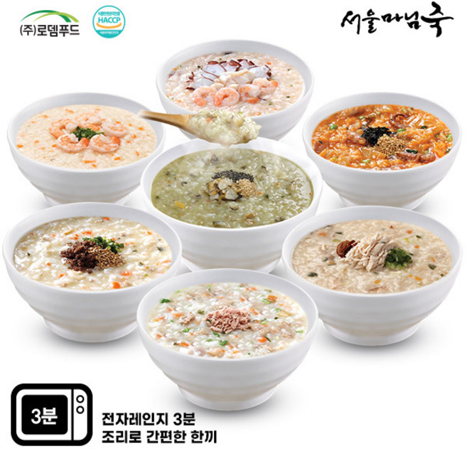[SE006][서울마님죽]엄마의맛! 든든한 아침죽세트7팩 참전복 한우소고기 영양닭 참치 새우 김치낙지 해물, 7개, 500g