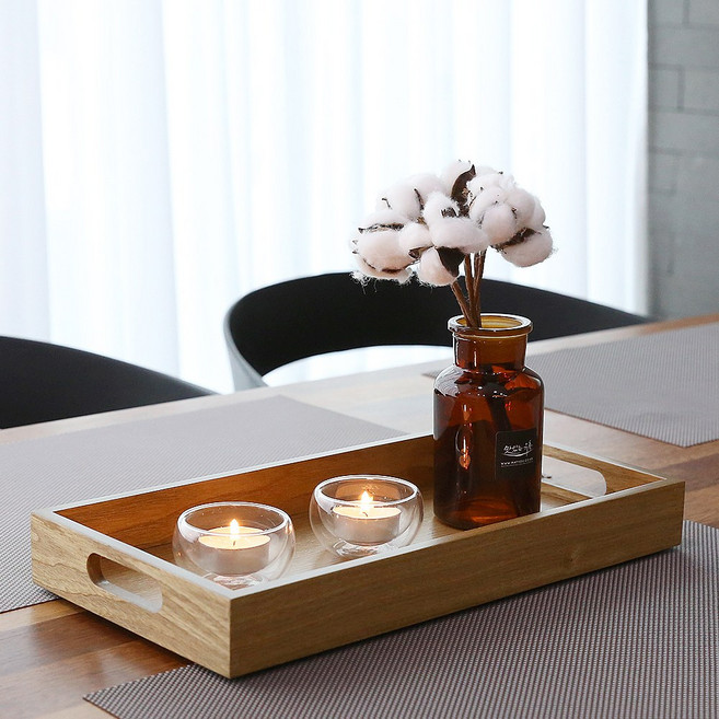 모던 우드 손잡이 카페 트레이, 내추럴, 1개