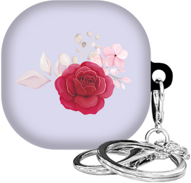 까미또 갤럭시 버즈라이브/버즈프로 플라워 하드 케이스+키링 포함, 퍼플 로즈플라워, 1개