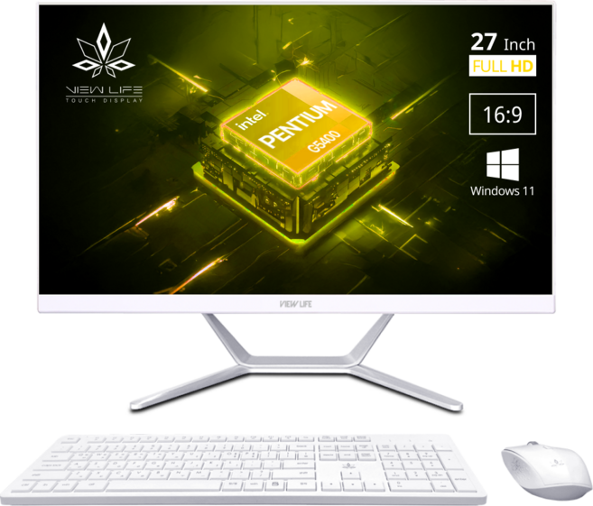 뷰라이프 27형 일체형PC G5400 정품 윈도우11 Pro 포함 무선키보드마우스 증정 AP-H110-G54, 화이트, 128GB, 16GB, WIN11 Pro