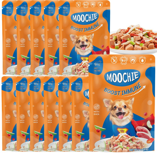 무치 독 강아지 주식 간식 휴먼그레이드 습식 파우치, 12개, 85g, 오리+채소