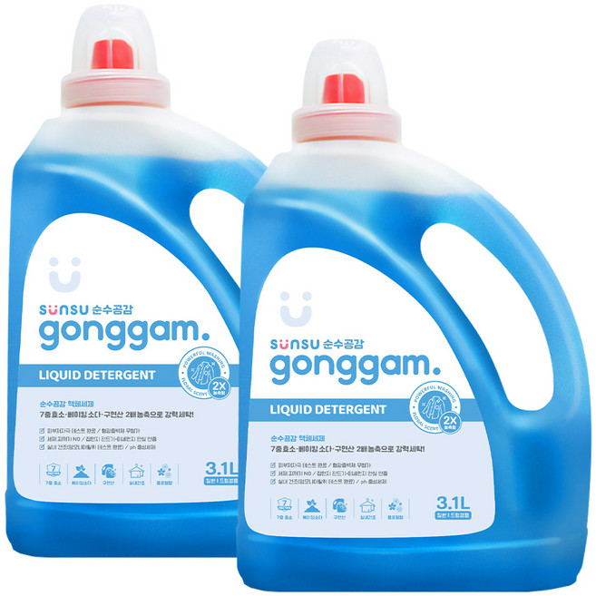 순수공감 액체 세탁세제 본품 3.1L 2개 올인원 실내건조 베이킹소다함유
