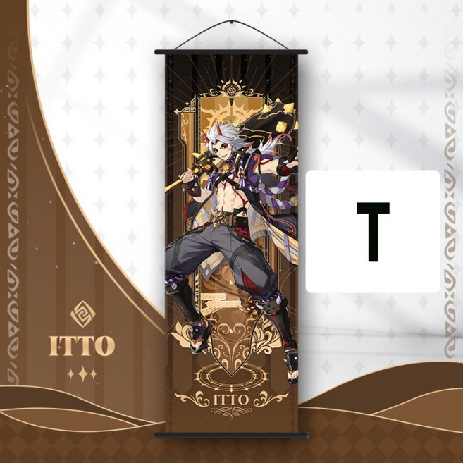 原神動漫捲軸掛畫，多角色周邊高清海報裝飾壁畫, 20,21公分*75公分