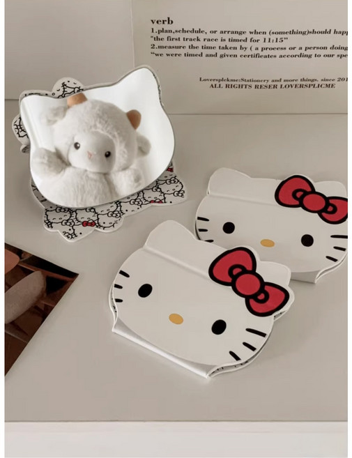 키티 접이식 탁상 거울 휴대용, 화이트