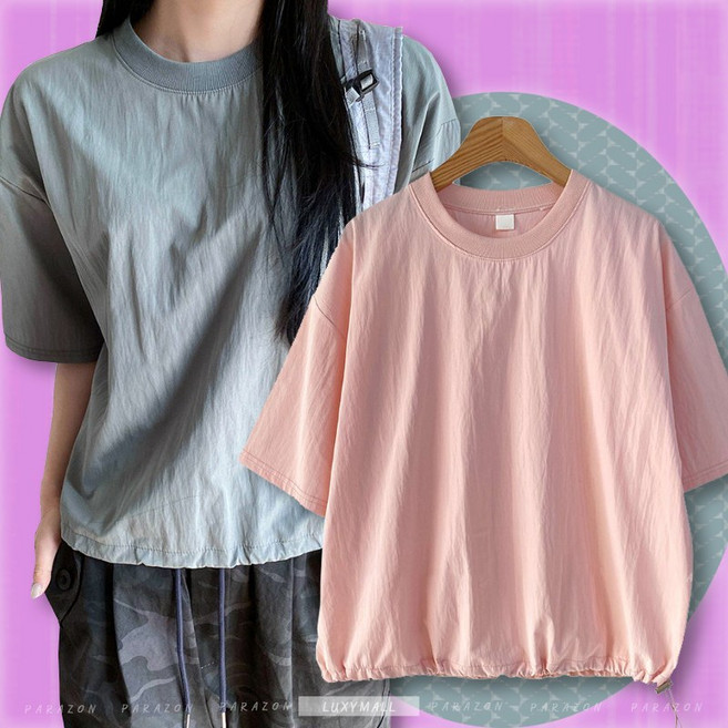 바스락 맨투맨 티셔츠 여성 아노락 스트링 티 (국내산) 9556 여자 봄 여름 나일론 바캉스