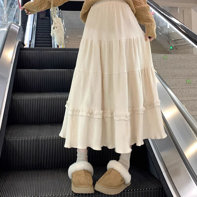 여성 가을철 겨울 코르덴 긴 치마