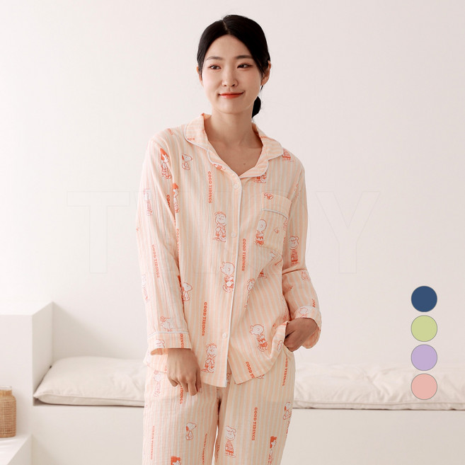 투와이 스누피 남녀공용 아사면 긴팔 파자마 상하세트 PF301