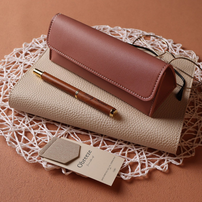 오브리즈 대용량 펜파우치 공방가죽 삼각필통, 각인신청안함(X), 1개, 클래식 브라운