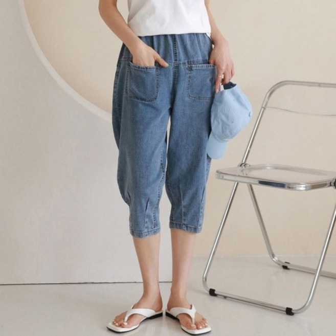 반바지 통 키작녀 7부 여성 배기핏 여름 여자 청 팬츠 TLi00858