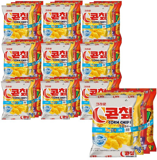 크라운 크크스낵4번들 / 크라운 봉지과자 기획팩 콘칩 죠리퐁 카라멜콘땅콩 못말리는신짱, 10개, 231g