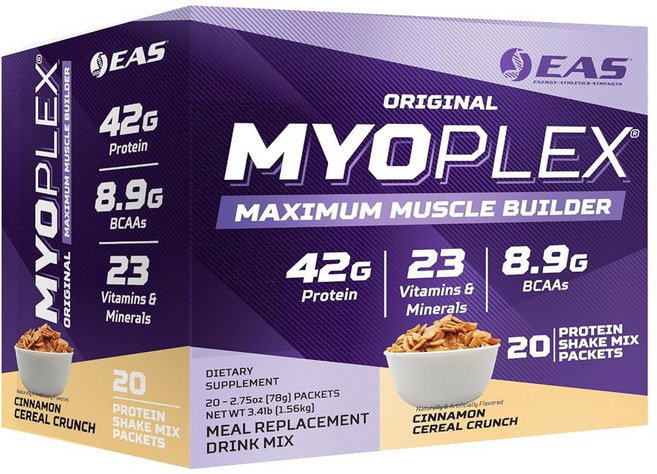 EAS 마이오플렉스 맥시멈 머슬 식사 대용 단백질 음료 믹스 블렌드 42g 개별 패킷 20개 더블 리치 초콜릿, Cinnamon Cereal Crunch, 20 Count (Pack of 1), 1g, 1개