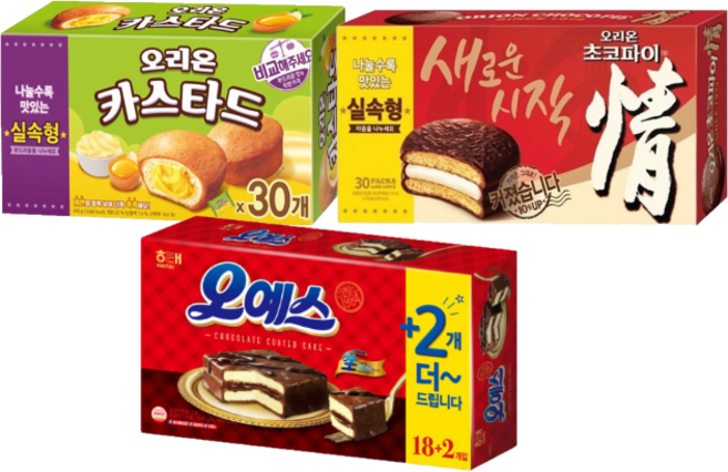 오리온 초코파이 30입 1170g + 카스타드 30입 690g + 해태 오예스 540g 18입, 1세트