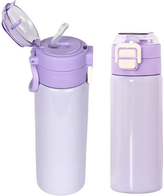 캐시리 비비 실리콘 빨대 스텐 텀블러 초등학생텀블러 보온병, 1개, 500ml, 라벤더퍼플