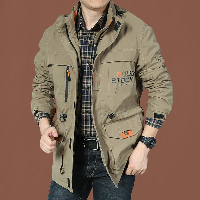 COSYEVNO 춘추 남성 하프 바람막이 자켓 캐주얼 멀티 포켓 아웃도어 통기성 카고 코트