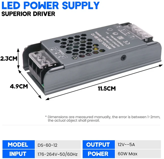 AC/DC LED 전원 공급 장치 변압기 스트립 라이트 드라이버용 초박형 컨버터 220V ~ 12V 60W 100W 400W, 01 AC 175-264v, 01 175-264v