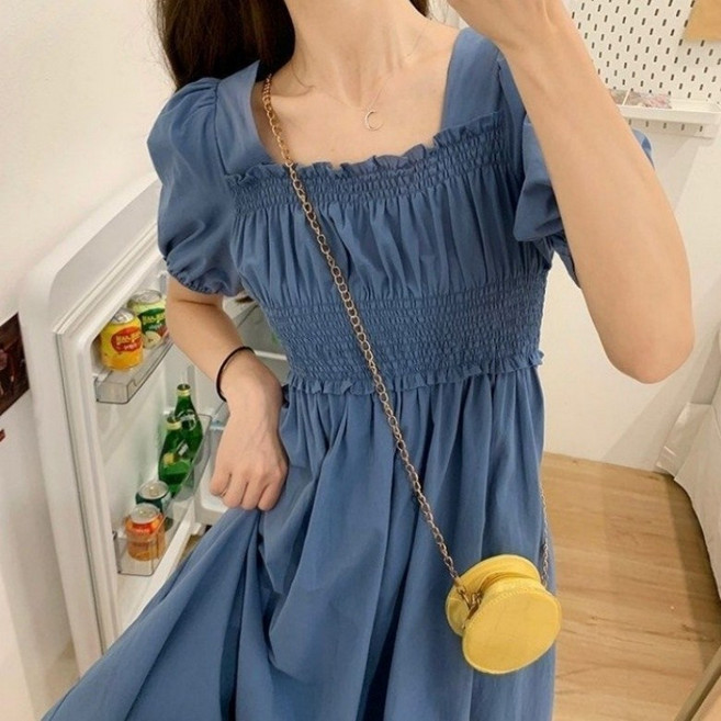 아이엠몽 여성용 바로스 여름 데일리 주름 셔링 플레어 롱 원피스