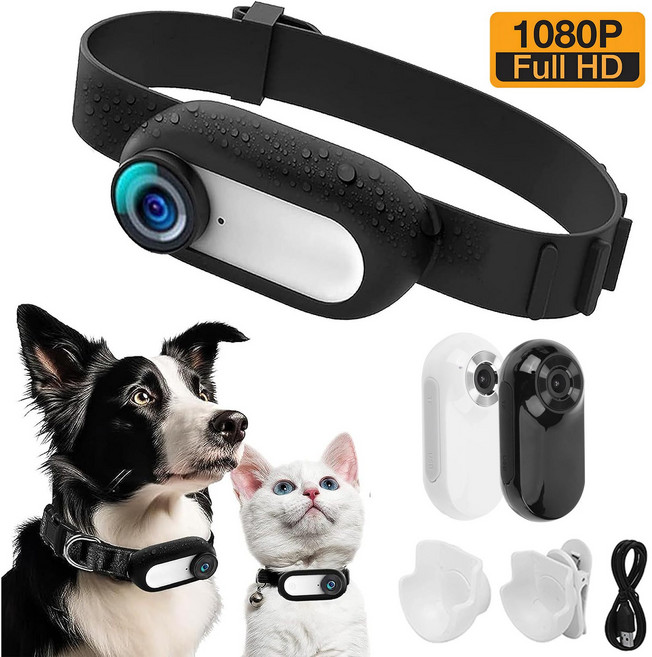 EMITAIM 다용도 HD 1080P 미니 액션캠 강아지 고양이 초소형 휴대용 바디캠 카메라 애완동물 카메라, HD541Pro, 블랙(Black)